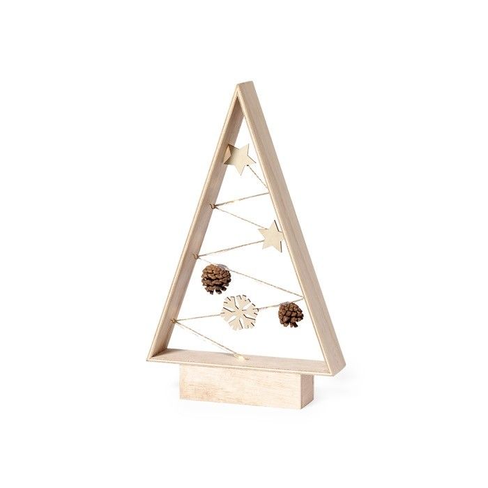 Arbre de Noël en bois naturel avec guirlandes lumineuses LED