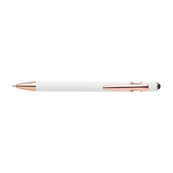 Stylo stylet métallique avec détails en or rose, mine bleue