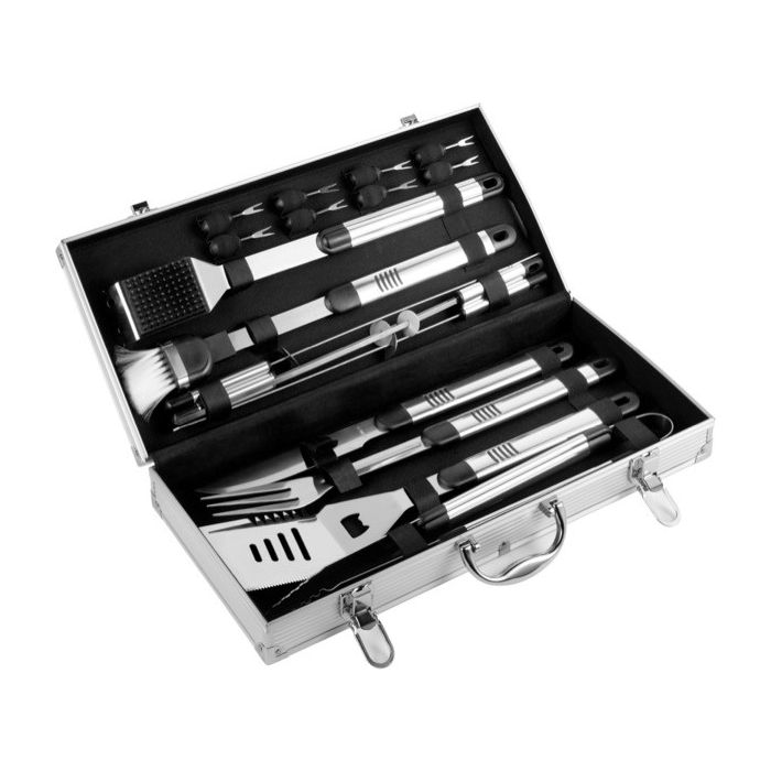 Mallette aluminium à barbecue, 18 outils en acier inoxydable