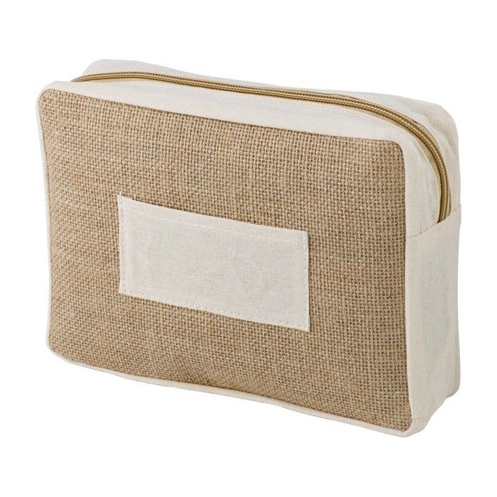 Vanity-case jute-coton à fermeture éclair et poche frontale