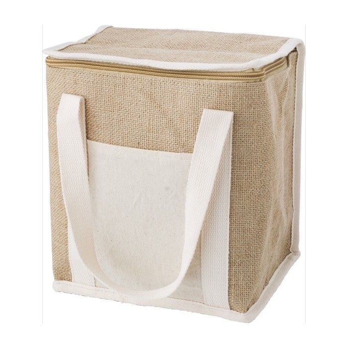 Sac isotherme en jute avec poche frontale en coton