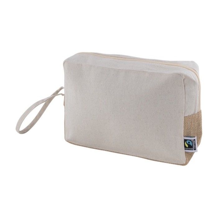Trousse en coton Fairtrade à base en jute et anse 220 g/m²