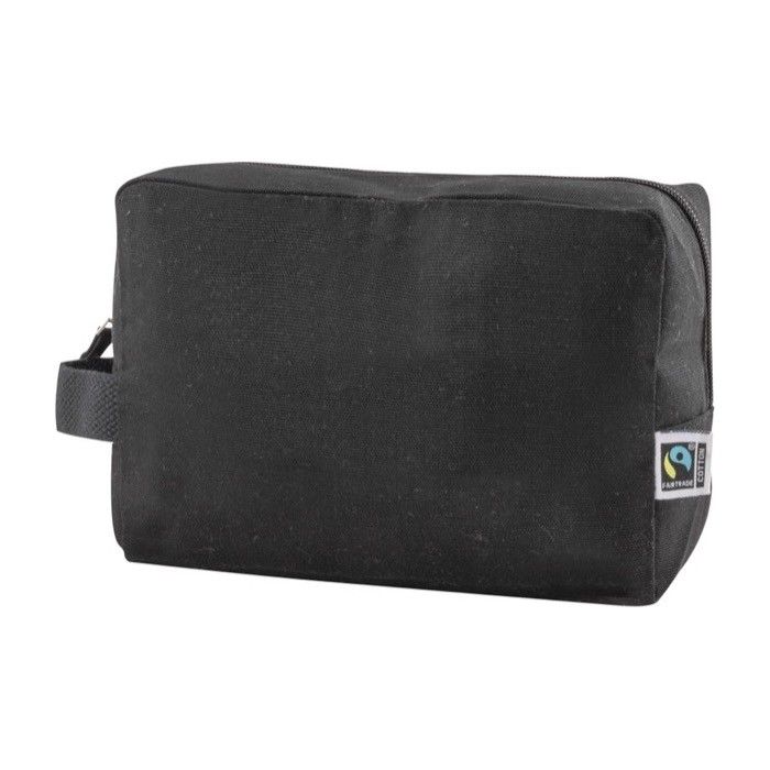 Trousse en coton Fairtrade noir à anse latérale 220 g/m²