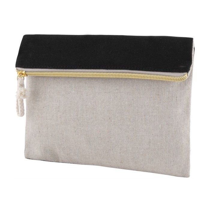 Trousse en coton et jute double face, fermeture éclair dorée