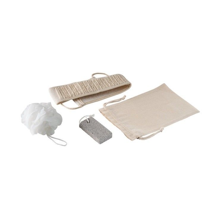 Set de spa avec fleur de douche, serviette et pierre ponce