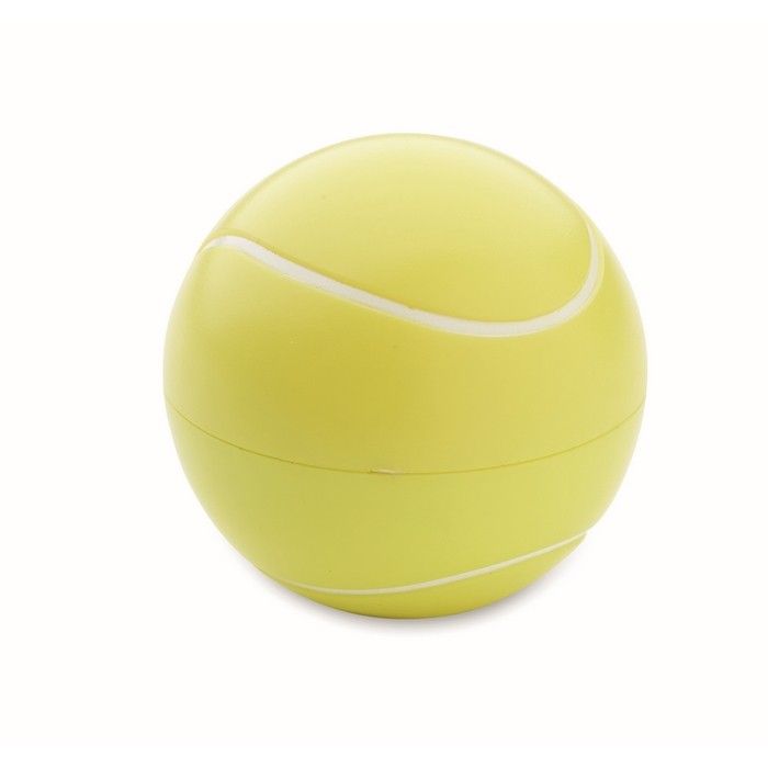 Baume à lèvres SPF10 vanille en ABS forme balle de tennis vue avec zone d'impression