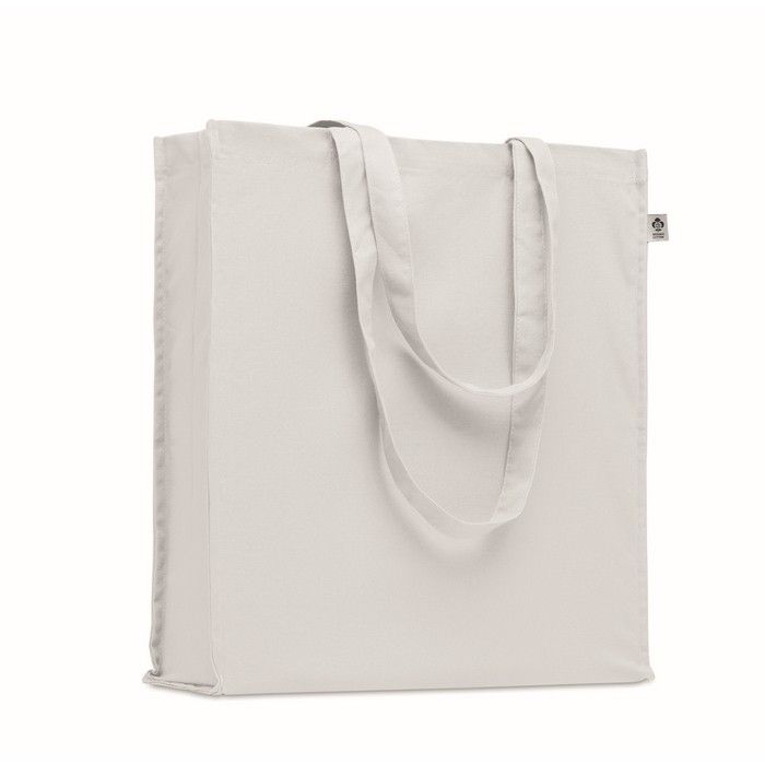 Sac en coton bio coloré à soufflet et longues anses 220 g/m²