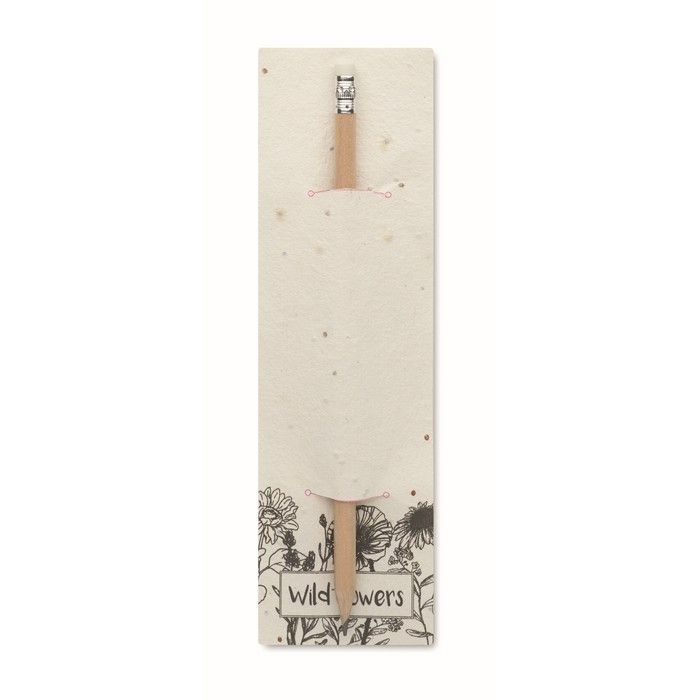 Crayon classique avec gomme présenté en papier ensemencé vue avec zone d'impression