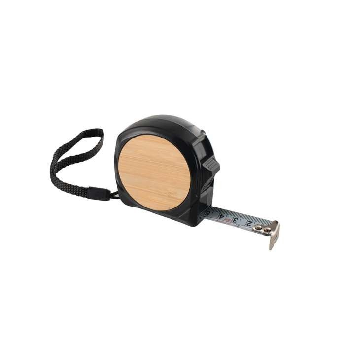 Mètre ruban 5M en ABS et bambou avec frein et dragonne avec zone d'impression