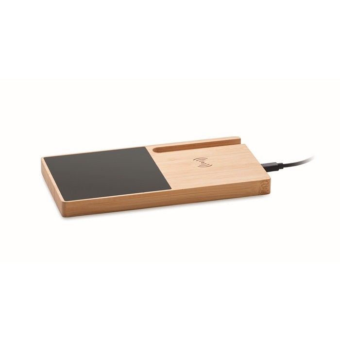 Chargeur station sans fil en bambou et chauffe-tasse 15W