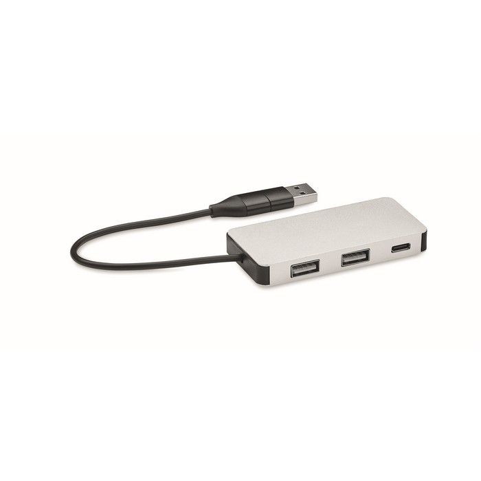 Hub USB en aluminium avec 3 ports et câble de 20 cm