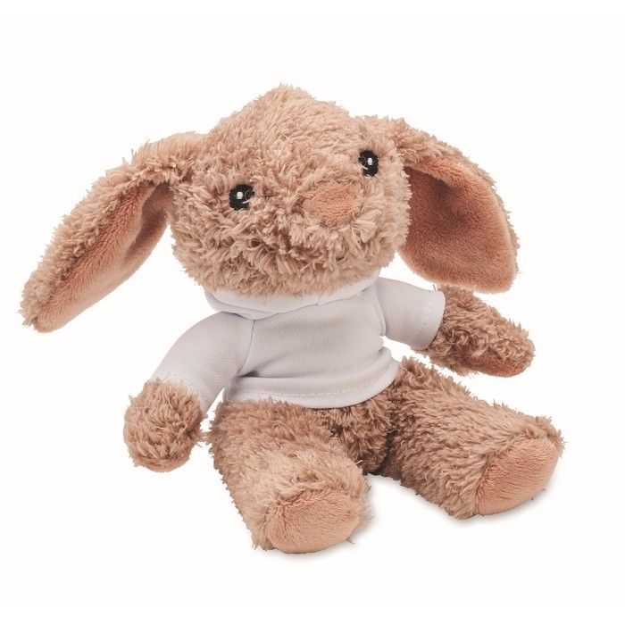 Peluche en forme de lapin avec sweat blanc personnalisable vue avec zone d'impression