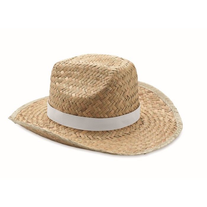 Chapeau de paille naturel en forme cow-boy avec zone d'impression