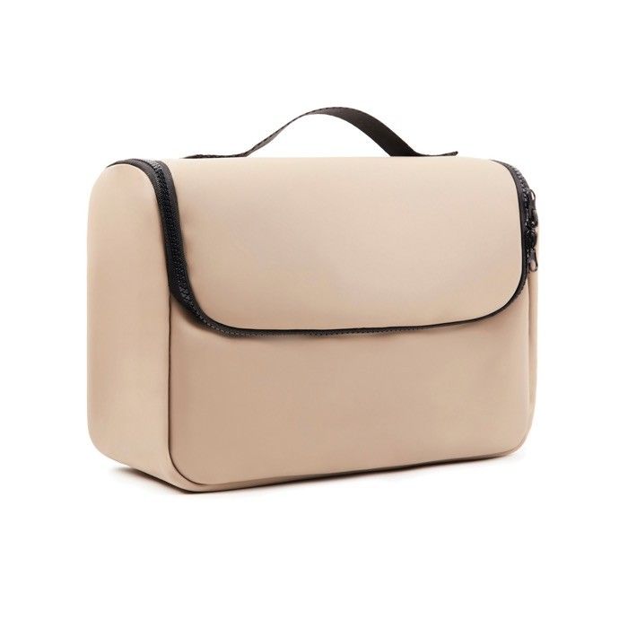 Trousse de voyage en cuir synthétique déperlante à poignée couleur ivoire avec zone d'impression