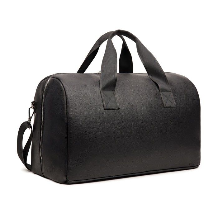 Sac de voyage en cuir synthétique recyclé grand compartiment couleur noir avec zone d'impression