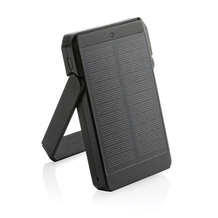 Powerbank en plastique recyclé à panneau solaire 5 000 mAh couleur noir avec zone d'impression