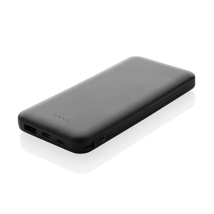 Powerbank à indicateurs de puissance et câble C 10 000 mAh couleur noir avec zone d'impression