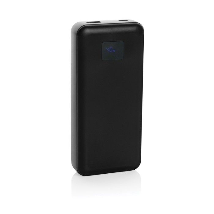 Batterie externe avec câble C et iOS intégrés 20 000 mAh couleur noir avec zone d'impression