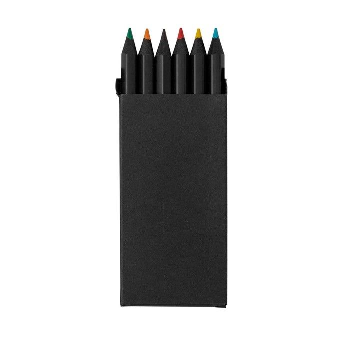 Set de 6 crayons en bois noir dans un étui en carton recyclé