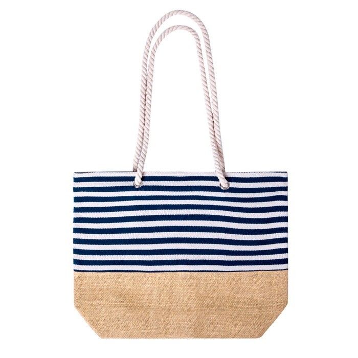 Sac de plage en coton rayé avec base en jute 450g/m²