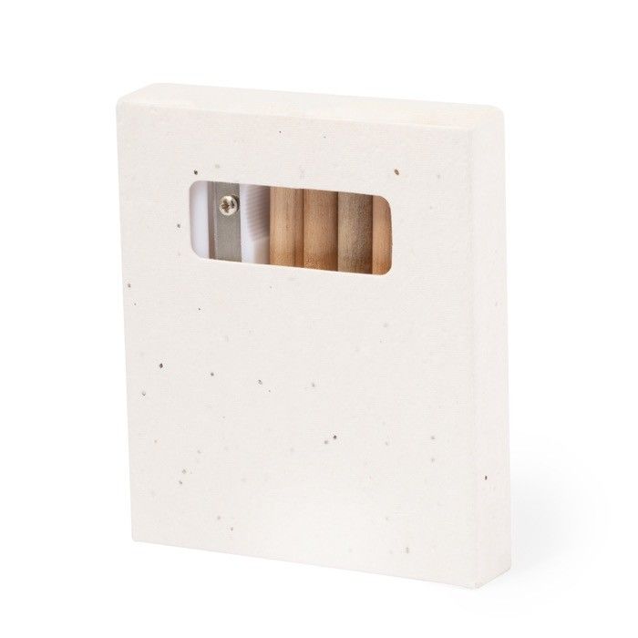 6 crayons de couleur dans boîte à graines avec taille-crayon