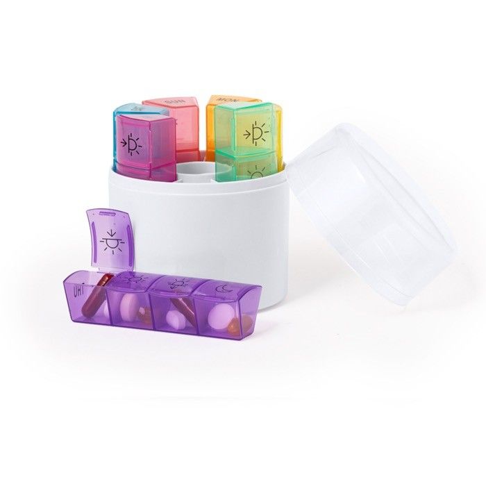 Pilulier cylindrique à 7 compartiments avec 4 divisions