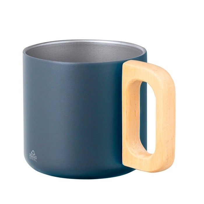 Mug double paroi en inox recyclé à anse en bambou 400ml