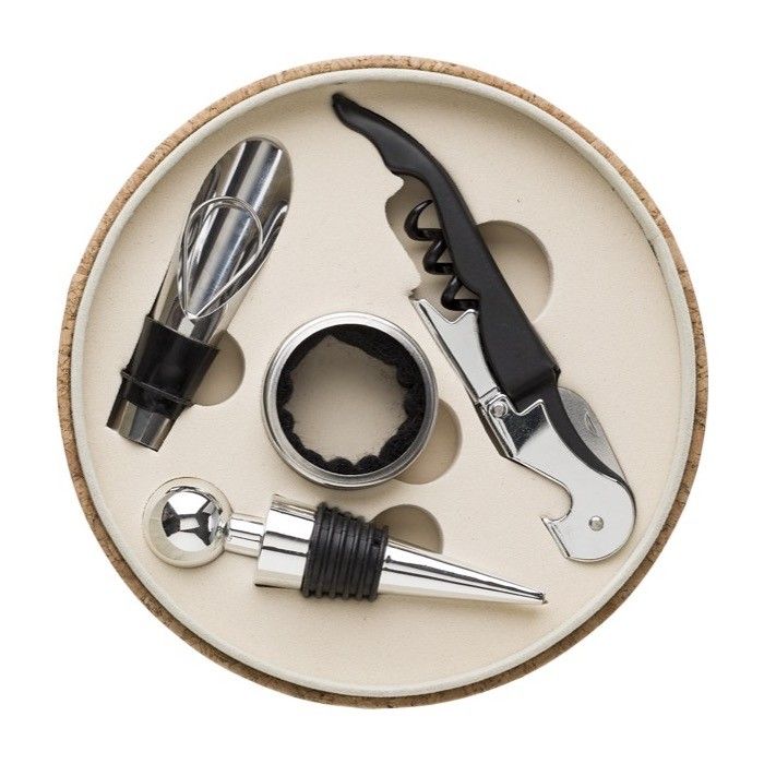 Set d'accessoires à vin dans un coffret en liège