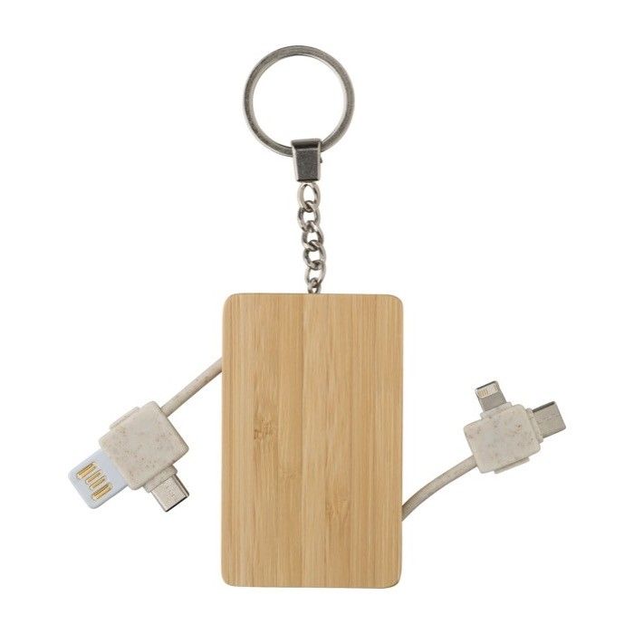 Porte-clés en bambou intégrant différents câbles de charge