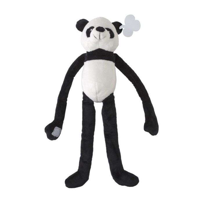 Panda en peluche avec mains velcro et logo sur étiquette