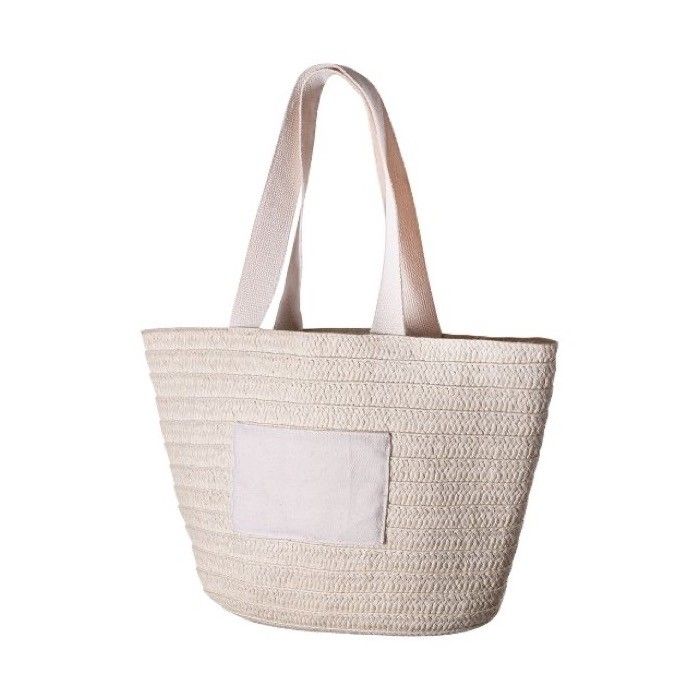 Sac de type panier en paille avec poignées et poche externe