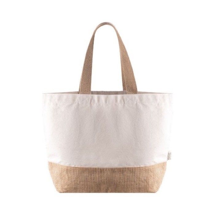 Sac en coton recyclé avec base et poignée en jute 320 g/m2