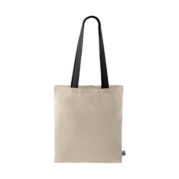 Sac en coton Fairtrade avec poignées longues noires 140 g/m2