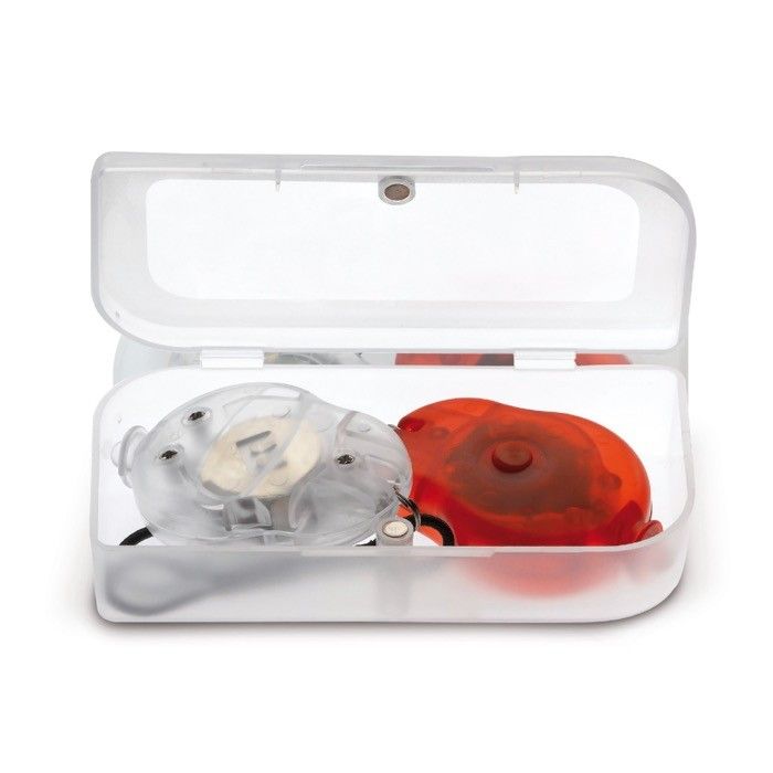 Boîte transparente avec kit de 2 lumières blanche et rouge pour vélo avec zone d'impression