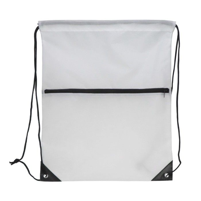 Sac à cordons en RPET avec poche frontale zippée 210T avec zone d'impression