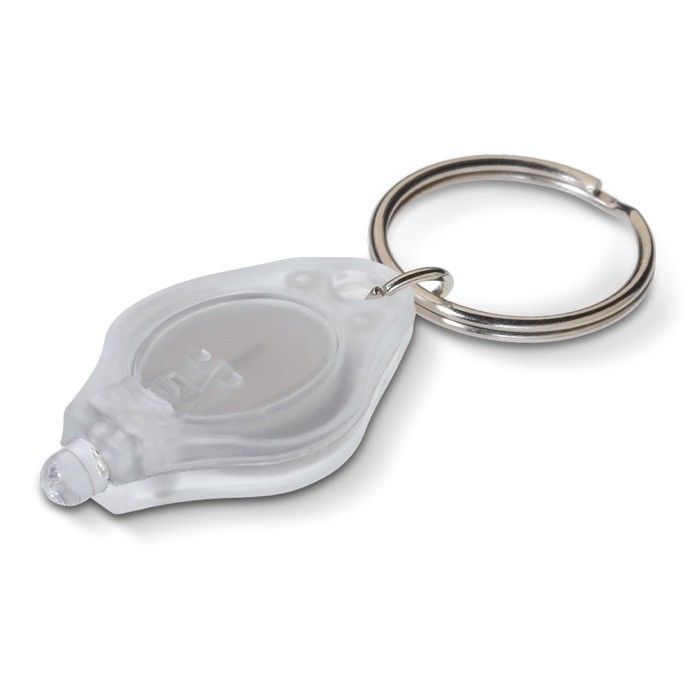 Porte-clés en plusieurs couleurs en forme de losange avec lampe avec zone d'impression