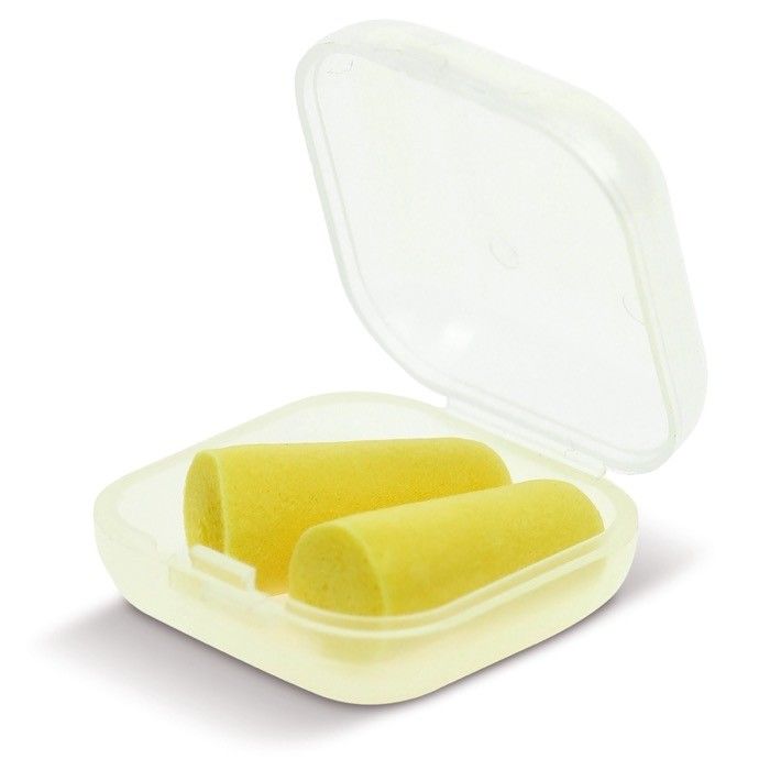 Étui transparent carré avec bouchons d'oreilles avec zone d'impression