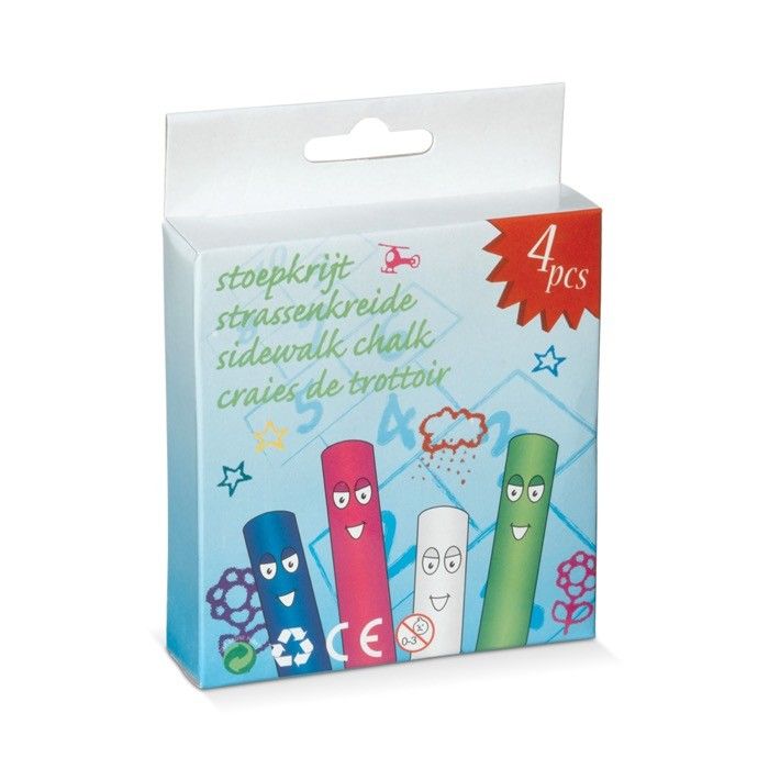 Petite boîte avec 4 craies de différentes couleurs pour enfant avec zone d'impression