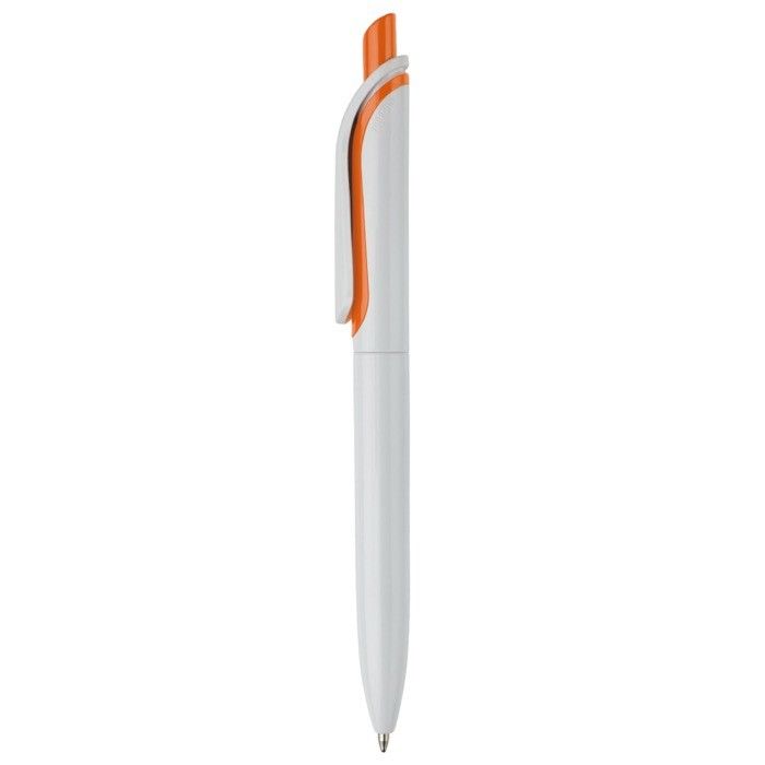 Stylo en plastique blanc avec bouton en couleurs vives fabrication UE avec zone d'impression