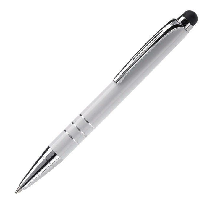 Petit stylo en aluminium de couleurs vives avec pointeur noir avec zone d'impression