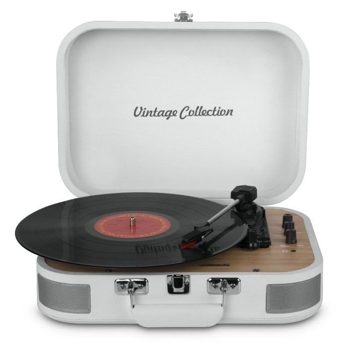 Tourne-disque style vintage avec bluetooth, port AUX et port USB avec zone d'impression