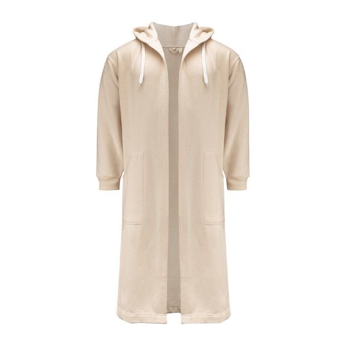 Peignoir avec deux poches, capuche et ceinture à la taille avec zone d'impression