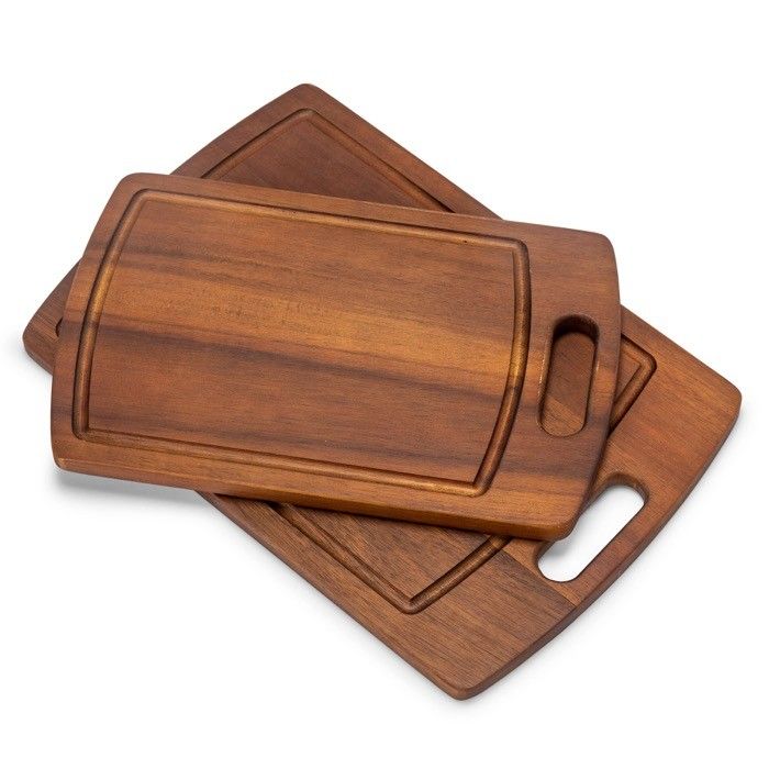 Ensemble de 2 planches à découper en bois d'acacia avec poignées avec zone d'impression