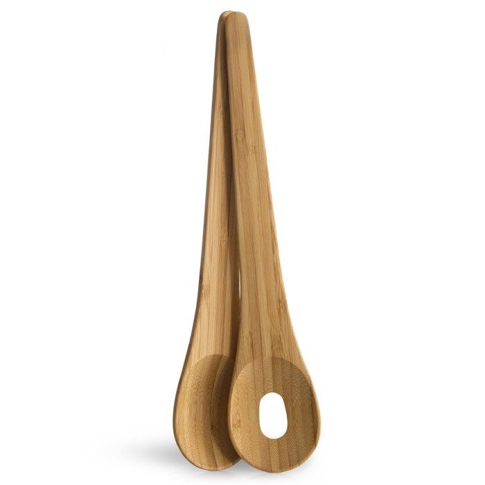 Ensemble de 2 ustensiles pour servir la salade en bambou avec zone d'impression