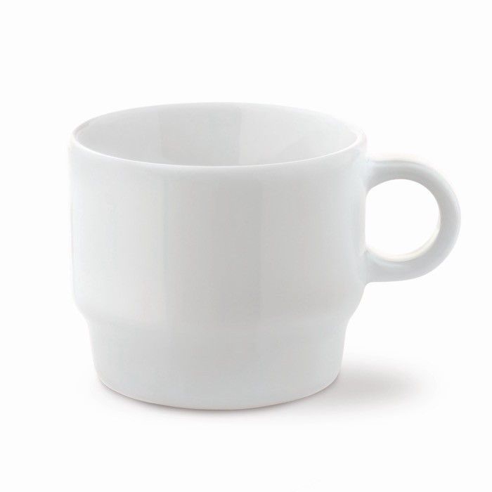 Tasse en porcelaine blanche empilable fabriquée en UE 180ml avec zone d'impression