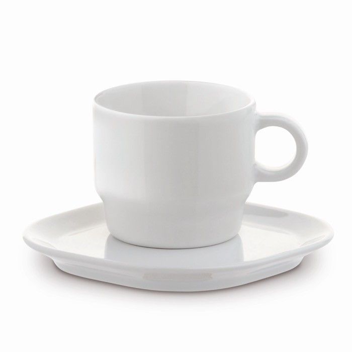 Tasse à café empilable à soucoupe rectangulaire fabriquée en UE 180ml avec zone d'impression