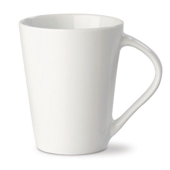 Tasse porcelaine blanche à poignée triangulaire fabriquée en UE 270ml avec zone d'impression
