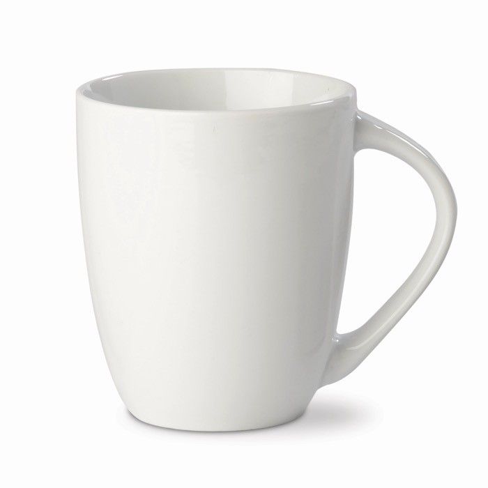Tasse blanche céramique à poignée triangulaire d'e une capacité de 270ml avec zone d'impression