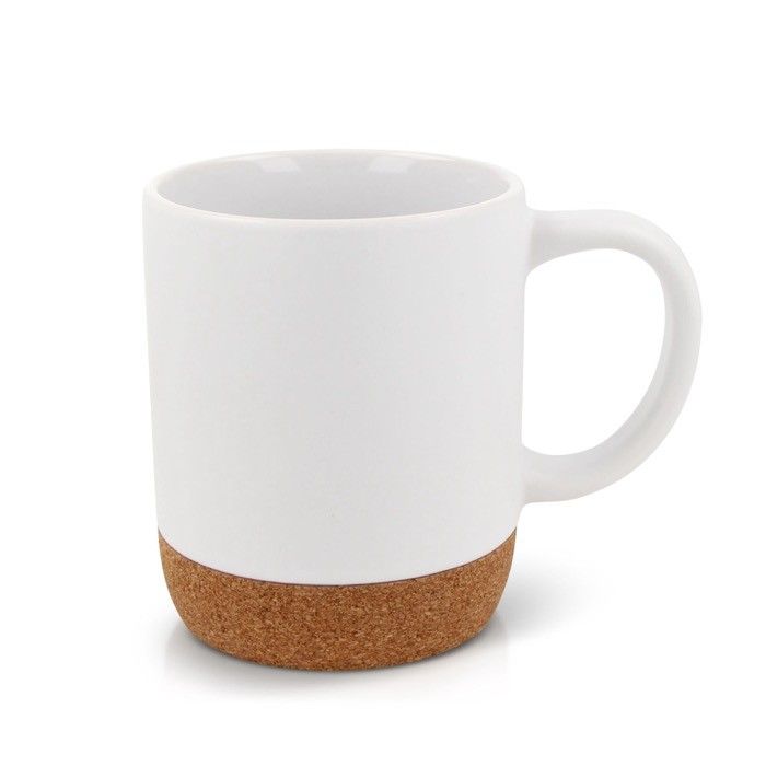 Tasse de couleurs avec détail en liège sur la base 250ml avec zone d'impression