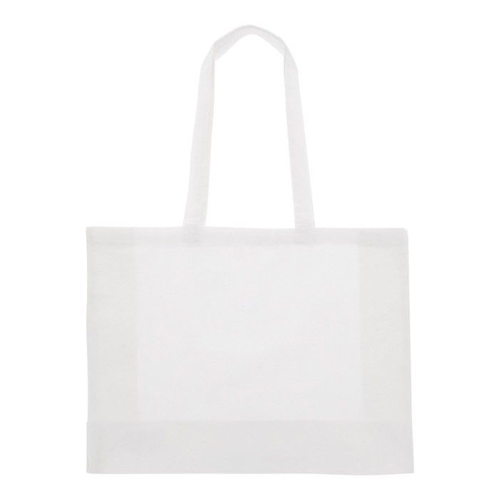 Grand sac en coton recyclé avec soufflet et poignées 140 g/m2 avec zone d'impression